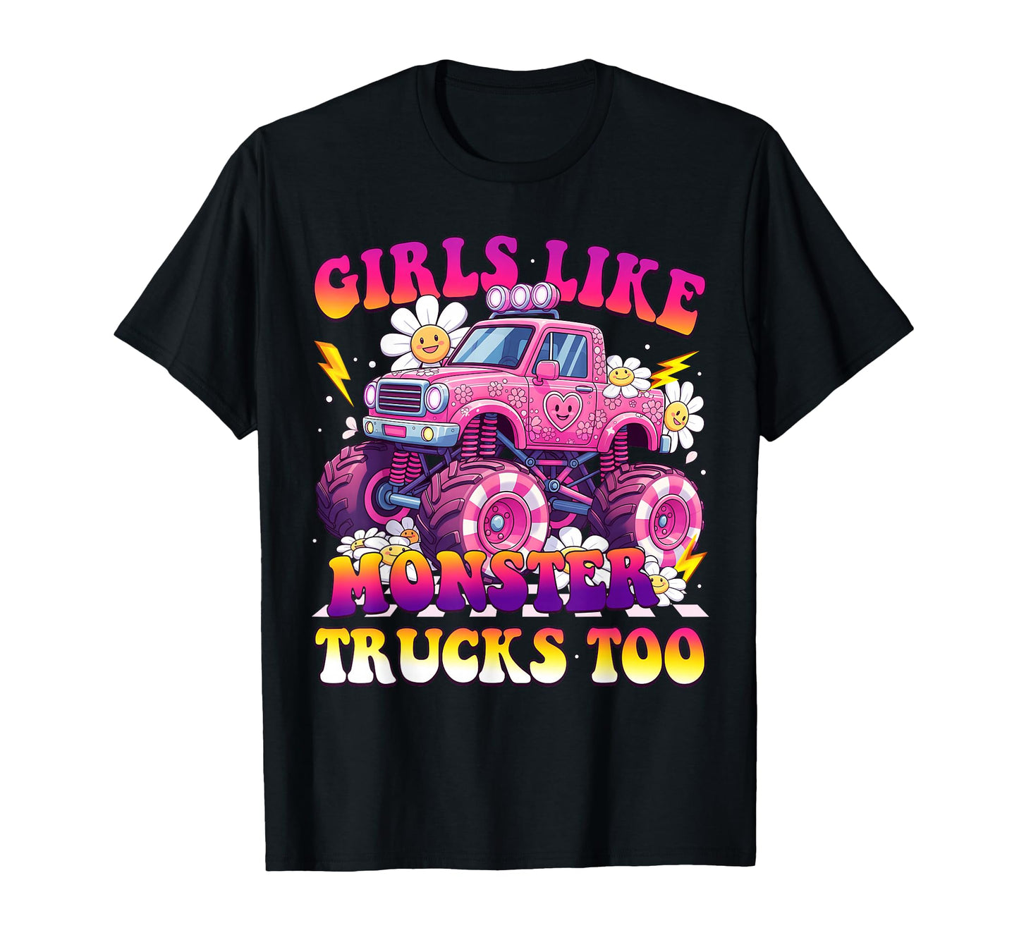 Pink Monster Truck Groovy Girls Like Monster Trucks Too T-Shirt