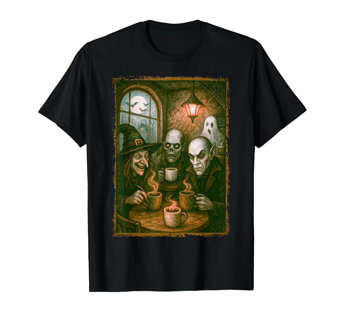 Monsters in Coffee Shop Coffee Lovers Barista Halloween T-Shirt