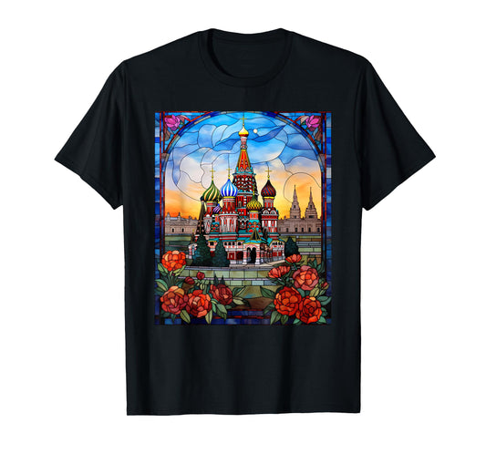 Stained Glass Style Red Square Moscow Russia T-Shirt