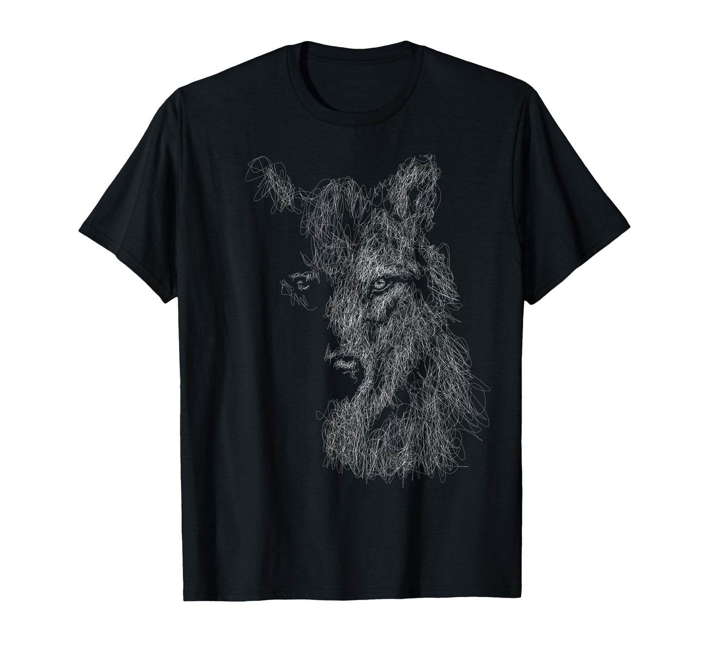 wolf scribble head art Face sketch for lover wolves wildlife T-Shirt