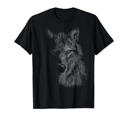 wolf scribble head art Face sketch for lover wolves wildlife T-Shirt