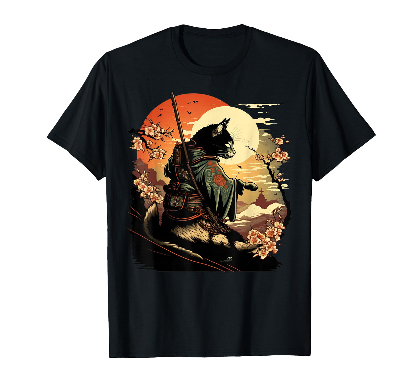 Japanese Art Cat Ninja Ukiyo-e Anime Style Samurai Cat T-Shirt