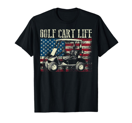 Cool Golf Cart Vintage US Flag Funny Golfing Gift Men Women T-Shirt
