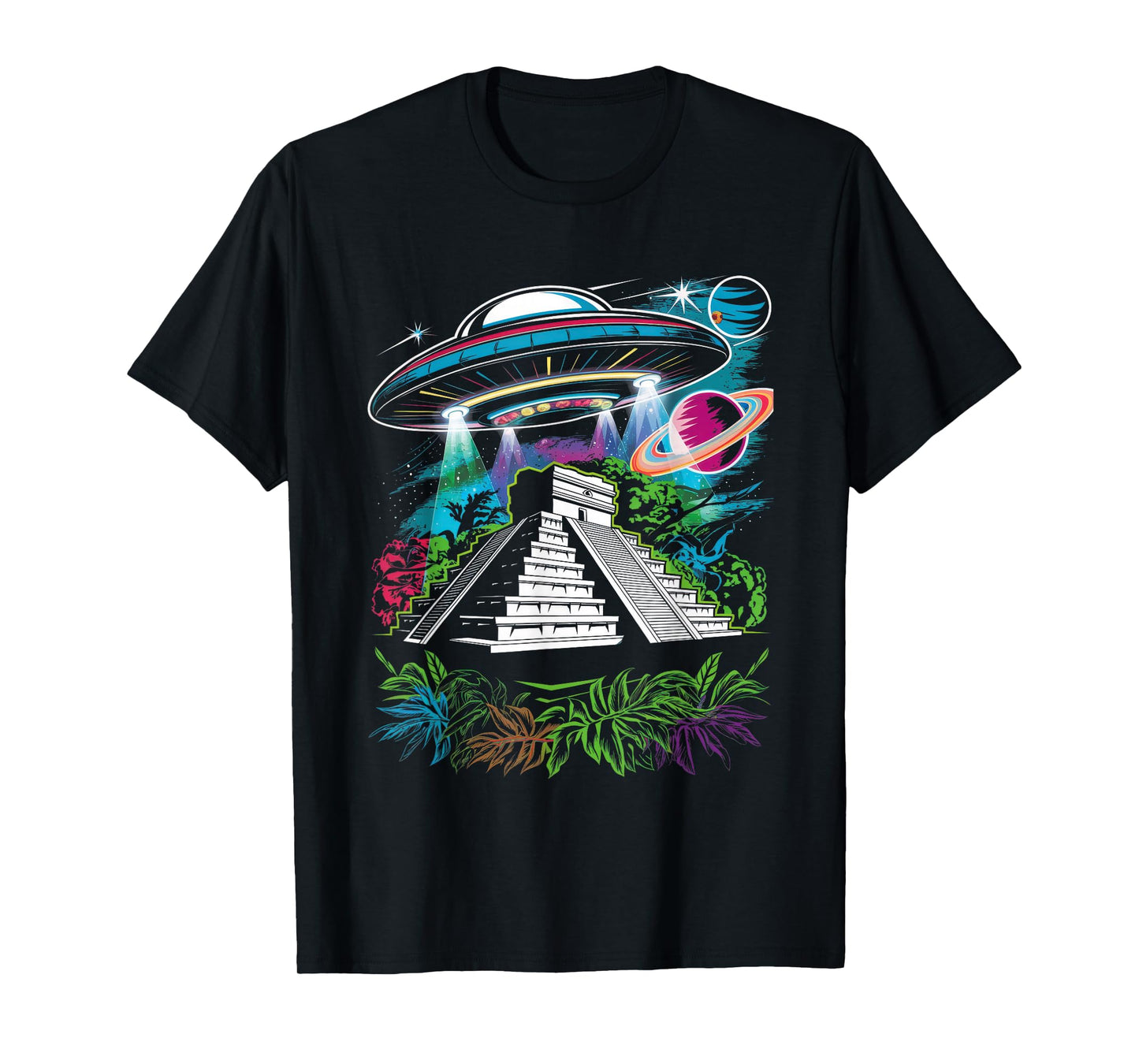 UFO Ancient Alien Pyramid South America Jungle T-Shirt