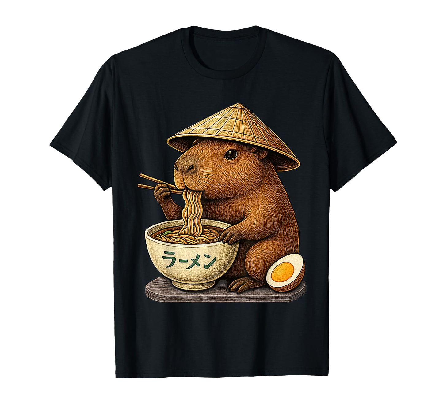 Capybara Eating Japanese Ramen Kawaii Anime tee Funny Kids T-Shirt
