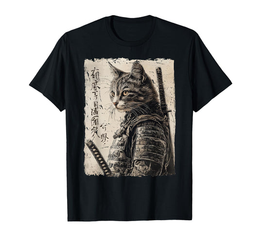 Samurai Cat Warrior Japanese Ukiyo-e Artwork Cat Samurai T-Shirt
