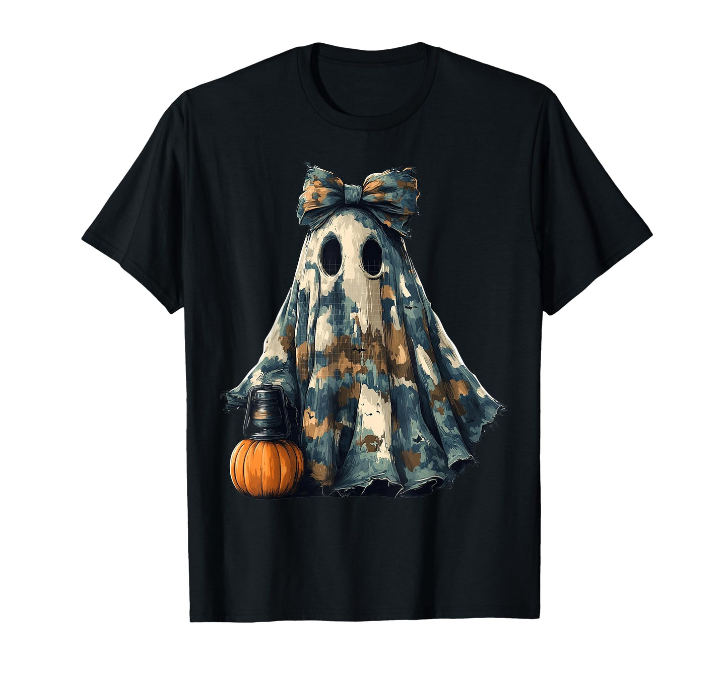 Camouflage Ghost Cute Spooky with Bow for Kids T-Shirt