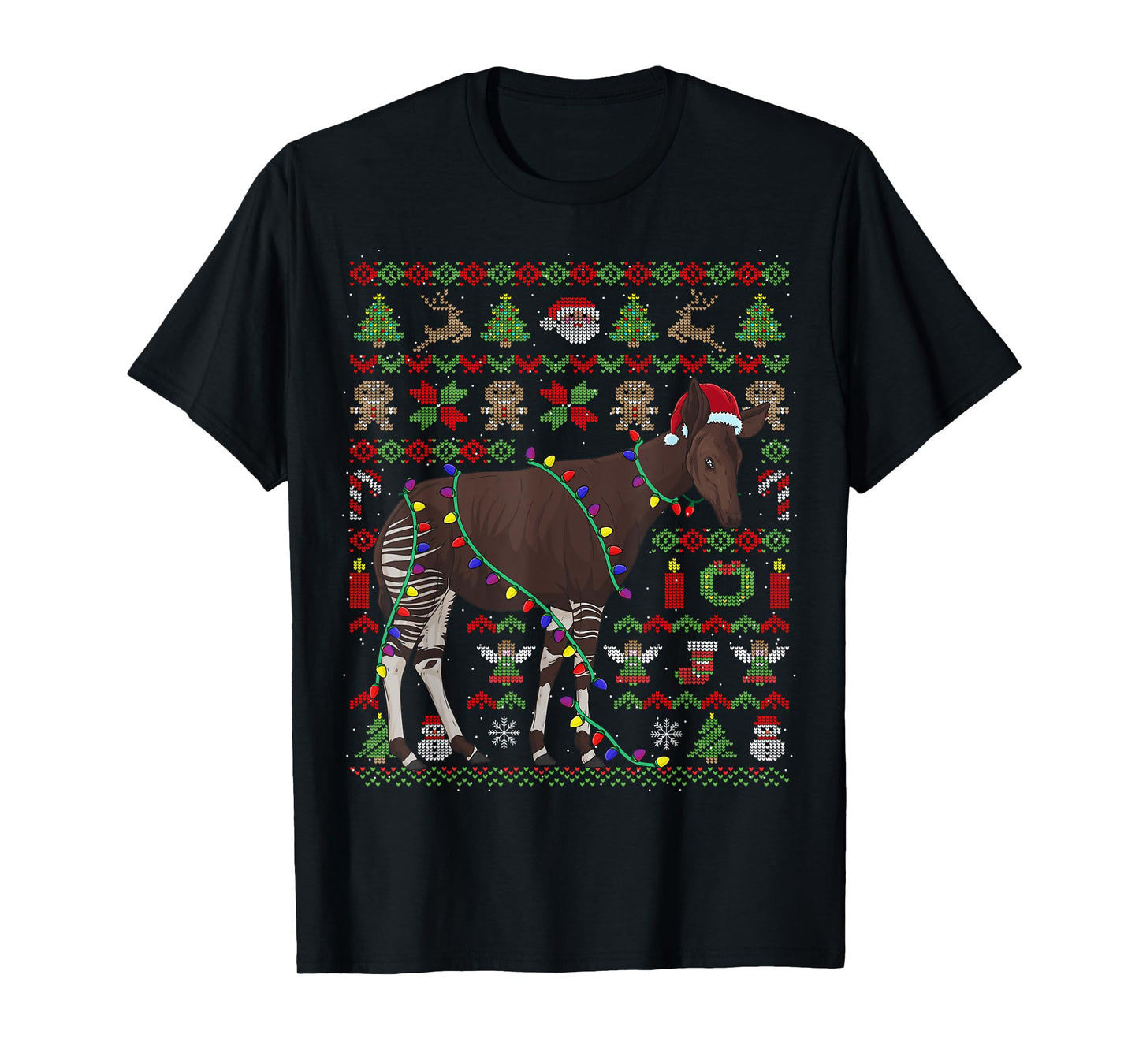 Ugly Christmas Okapi Forest Giraffe T-Shirt