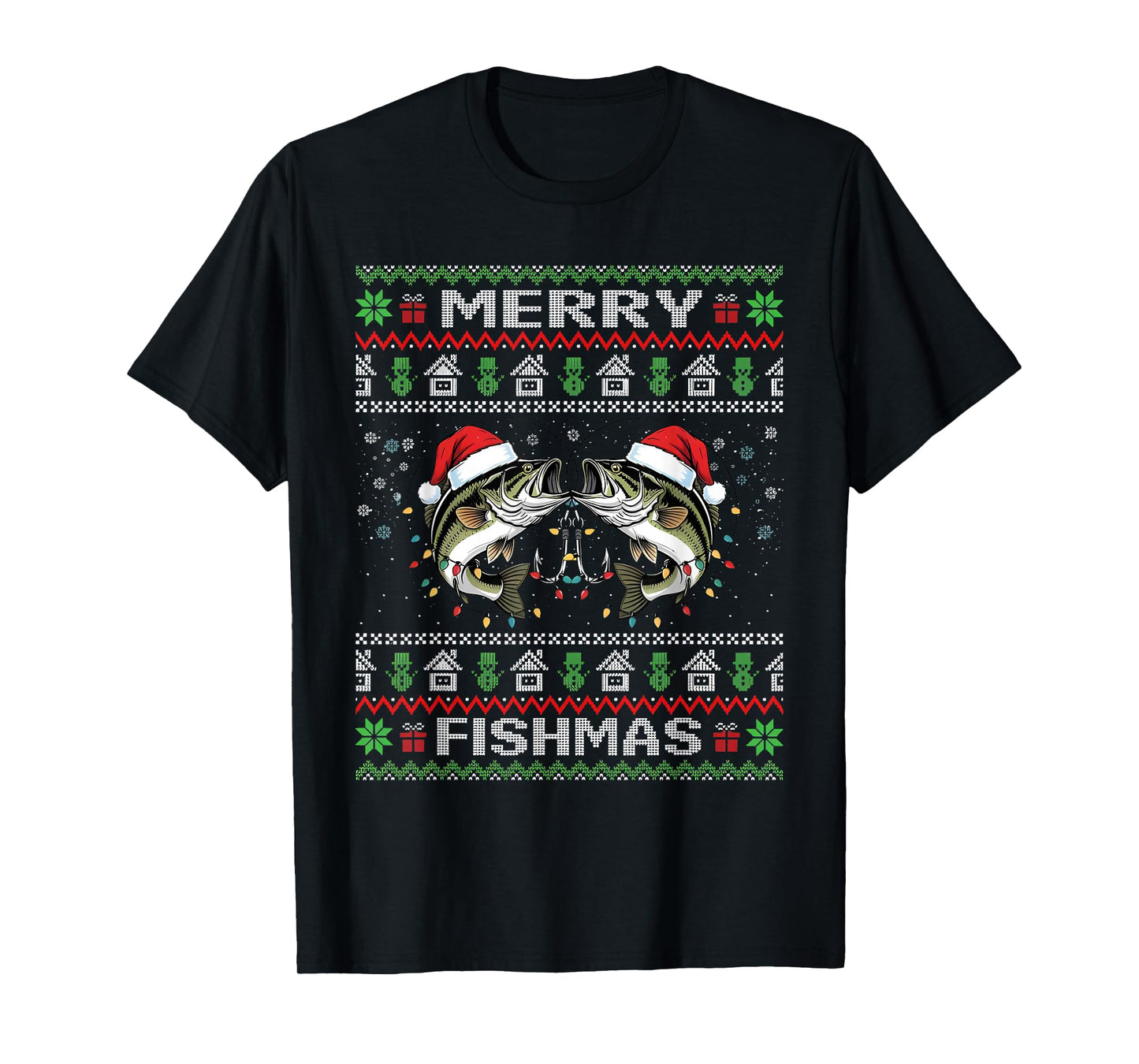 Merry Fishmas Bass Fish Fishing Christmas Ugly Sweater Xmas T-Shirt