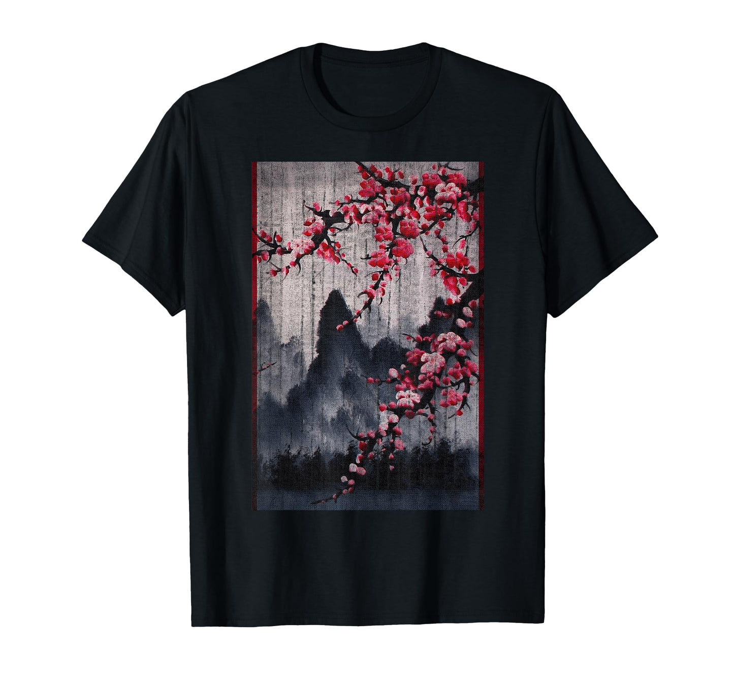 Vintage Cherry Blossom Woodblock Japanese Graphical Art T-Shirt
