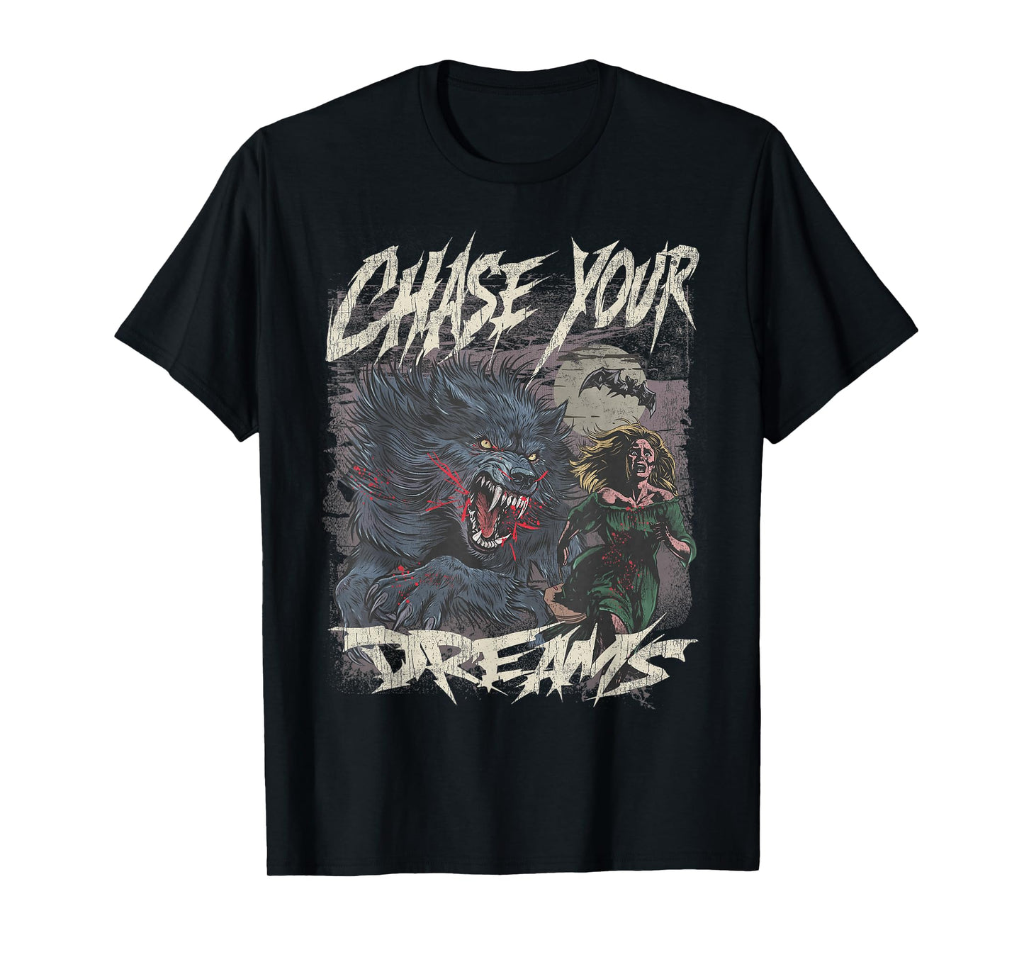 Chase Your Dreams Funny Werewolf Horror Retro Art T-Shirt