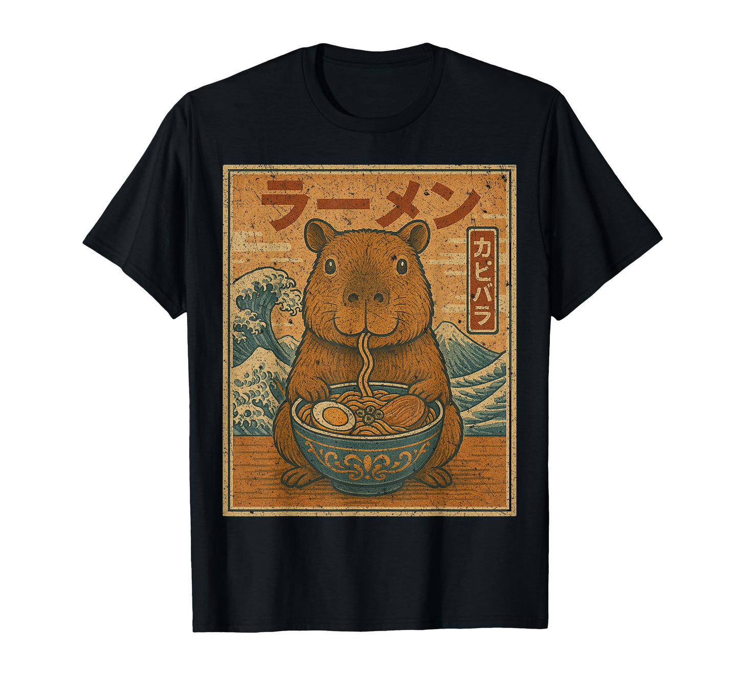 Funny Kawaii Ramen Japanese Noodles Capybara Eating Ramen T-Shirt