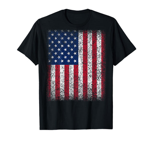 (Art on Back) American Flag Patriotic Red White Blue T-Shirt