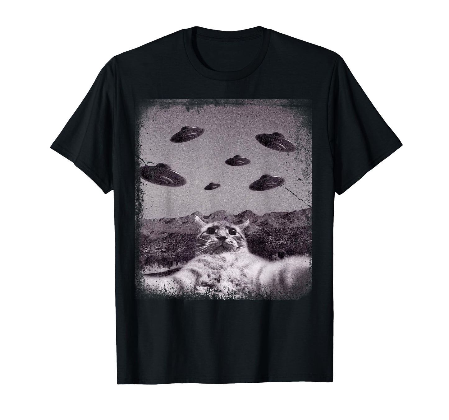 Alien UFO Cat Meme T-Shirt for Men Women Kids