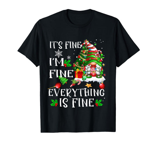 It's Fine I'm Fine Everything Is Fine Funny Gnome Xmas light Long Sleeve T-Shirt