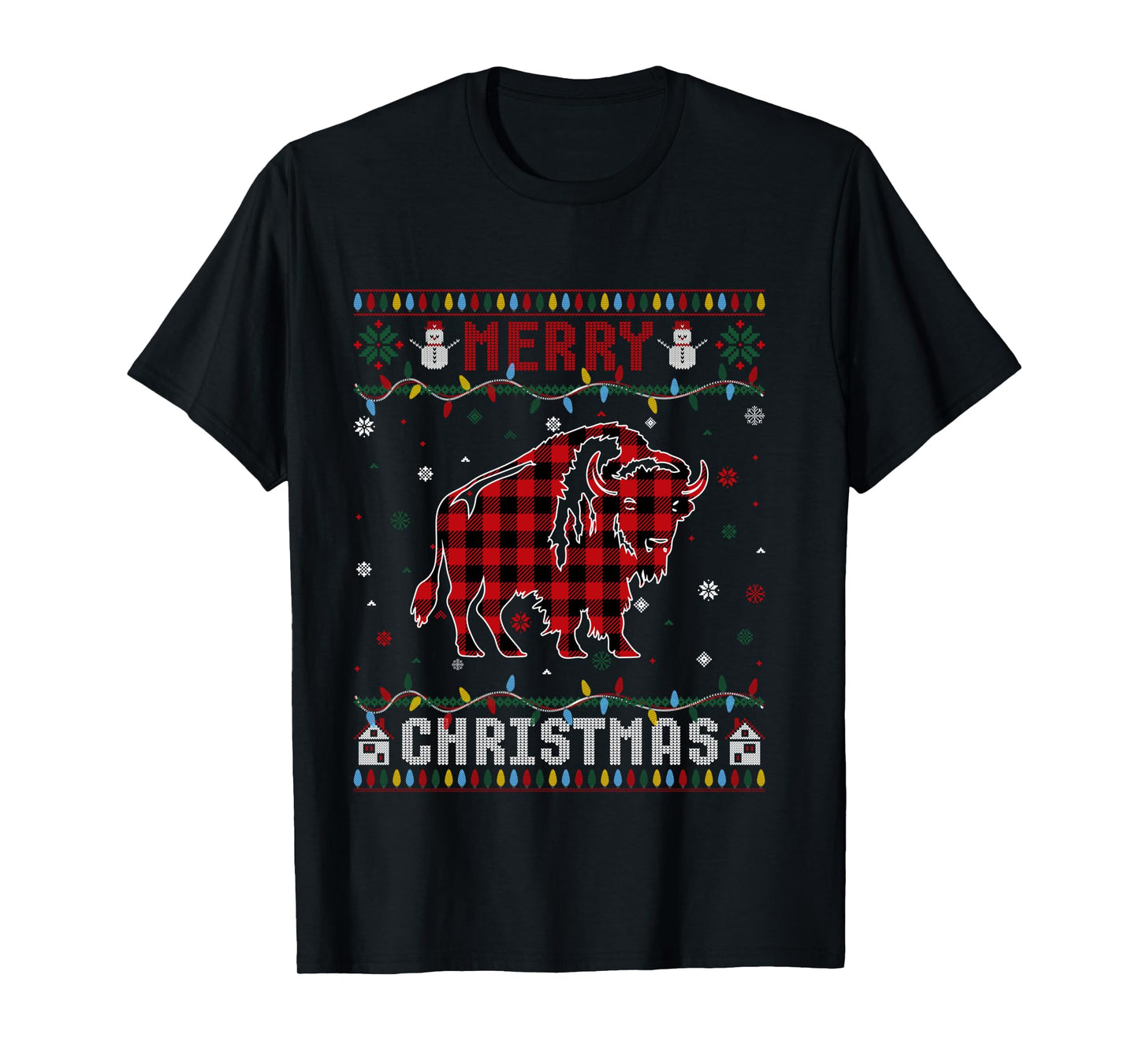 Funny Xmas Lighting Bison Lovers Ugly Christmas Sweater Long Sleeve T-Shirt