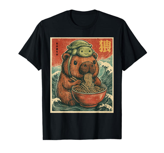 Capybara Anime Ramen Turtle Funny Graphic Kawaii Capibara T-Shirt